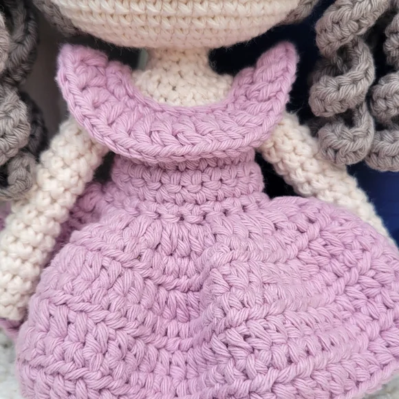 Handmade Crochet Doll with Purple Dress - Picture 4 of 6
